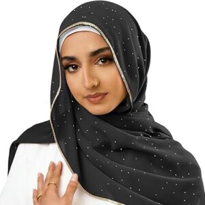 Hijab Scarf for Women Soft Chiffon Rhinestone Long Scarf Shawl Fashion Muslim Hijab Head Wrap Scarves