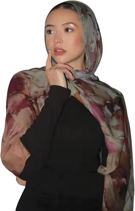 ZGMYC Watercolour Floral Printed Hijab Scarf for Women Soft Modal Cotton Instant Hijab Head Wraps Shawls Long Scarves