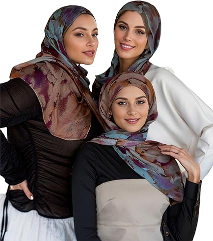 ZGMYC Watercolour Floral Printed Hijab Scarf for Women Soft Modal Cotton Instant Hijab Head Wraps Shawls Long Scarves – Image 3