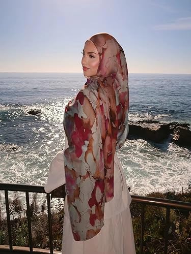 ZGMYC Watercolour Floral Printed Hijab Scarf for Women Soft Modal Cotton Instant Hijab Head Wraps Shawls Long Scarves – Image 4